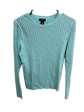 Izod Ladies Aqua Cable Knit Sweater 100% Cotton Crew Neck Sz Medium